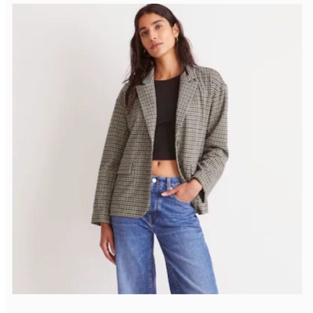 Madewell Larsen Houndstooth Blazer M Oversized Grey Plaid Academia Old Money